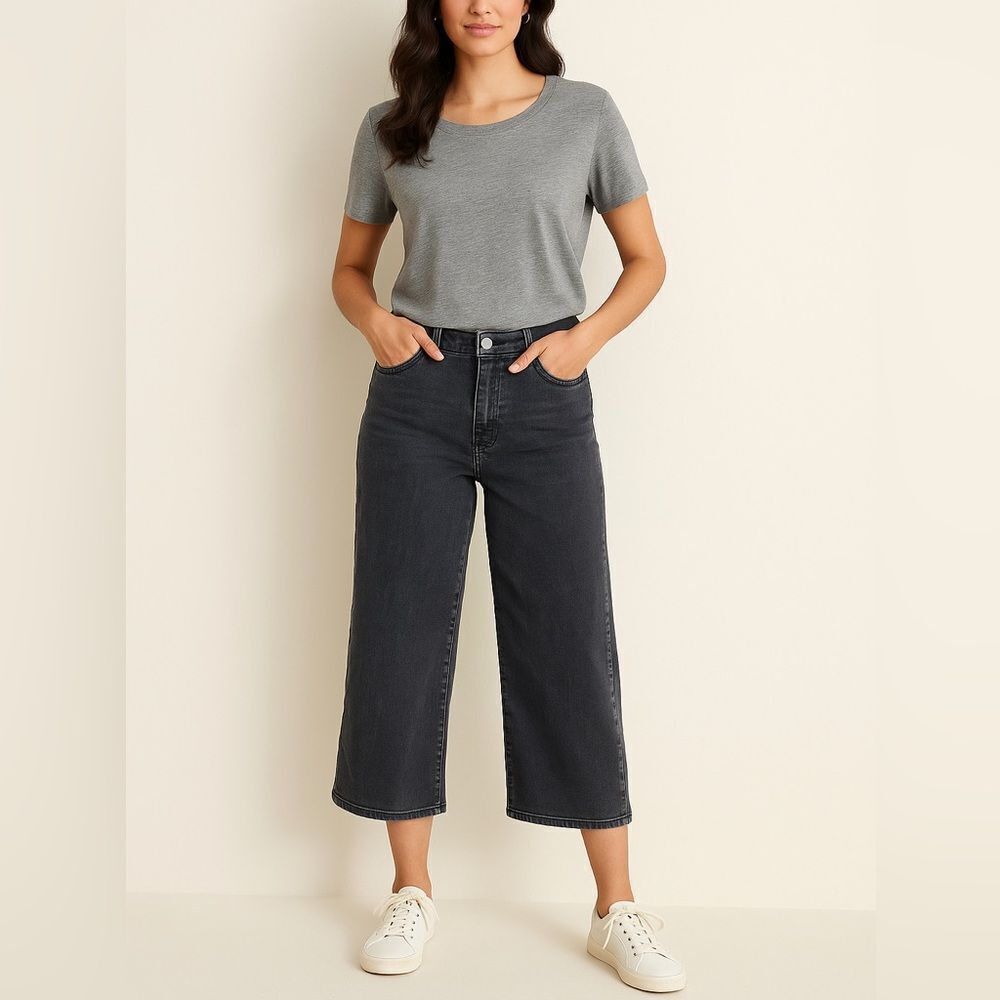 Soft Surroundings Wide Leg Cropped Jeans – Faded Black, High Waist, Sz 6